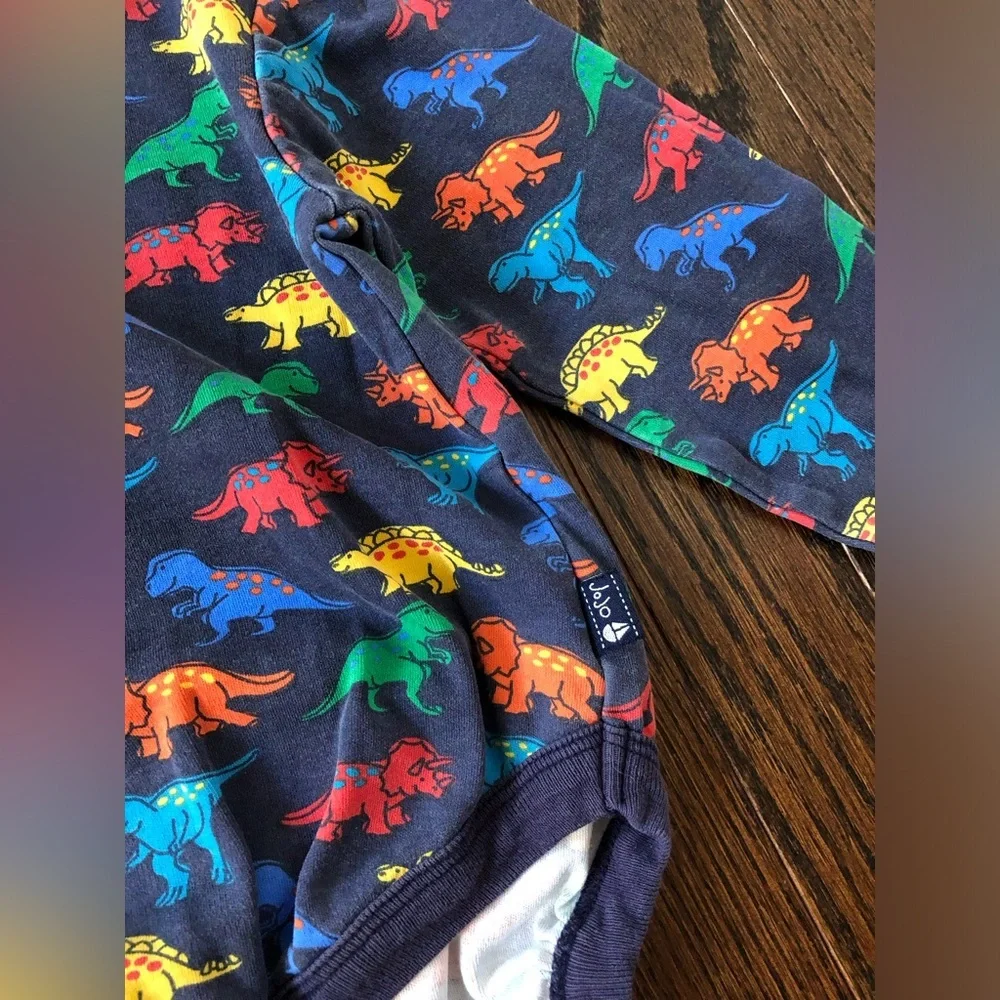 JoJo Maman Bebe Boys 2-3Y Blue Multi-Colored Dinosaurs Collared Long-Sleeve Polo